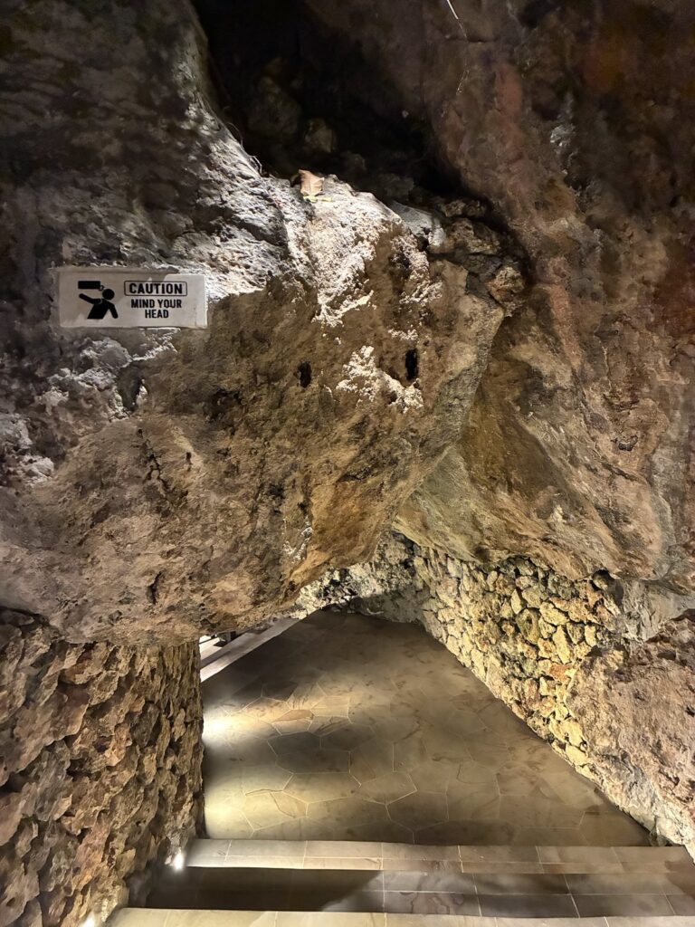 岩をくり抜いたようなロックバーの通路